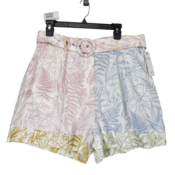 NWT Aura Women's XL Multicolor Floral Print Shorts Linen Rayon Belt Red Dress - Picture 1 of 6